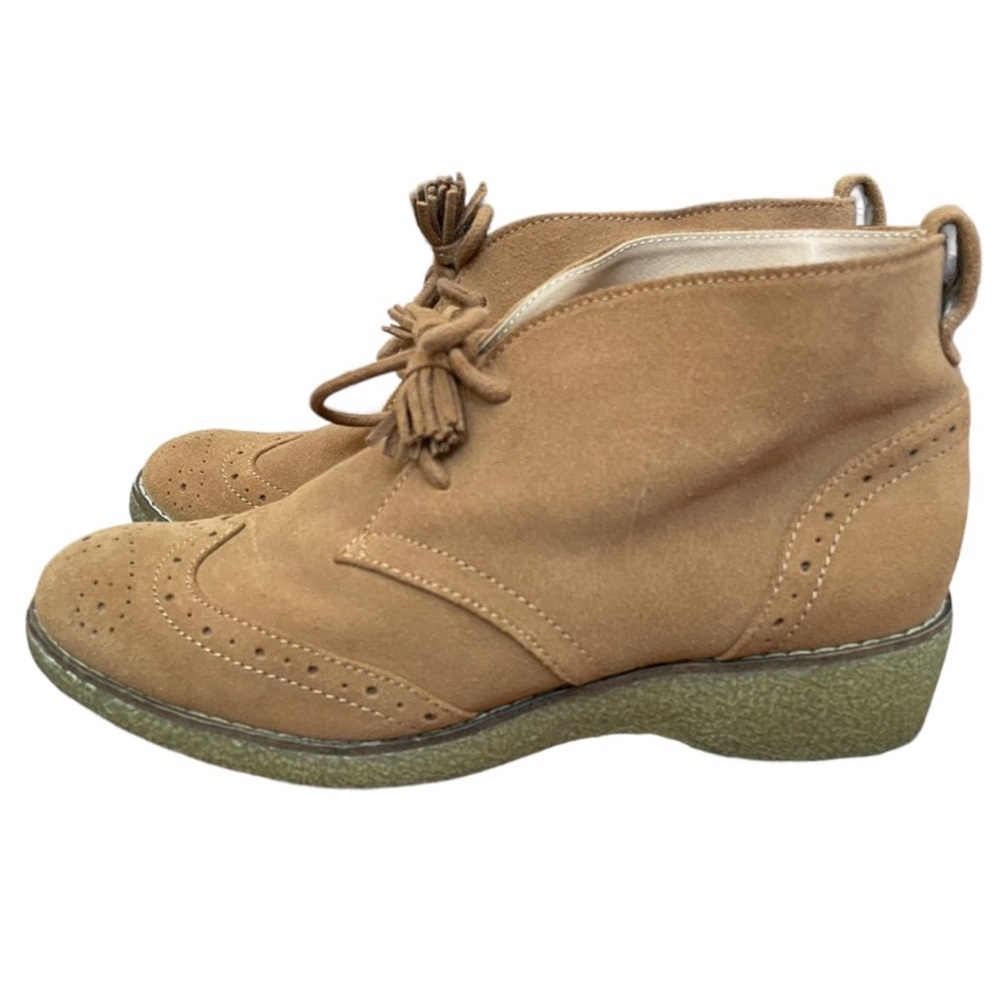 Lands End Tan Brown Suede Leather Chalet Chukka Tassel Wingtip Ankle Boot Sz 8.5